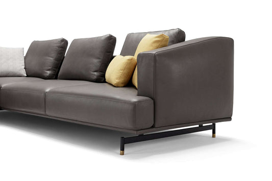 Elegantes braunes Leder-Ecksofa Malmo, Made in Italy, luxuriöser Sitzkomfort