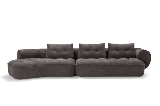 Stoff Ecksofa Barcelona in Braun – modernes Retro-Design mit Polsterkissen