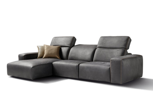 Bari Leder Ecksofa in Dunkelgrau – italienisches Design bei Möbel Outlet