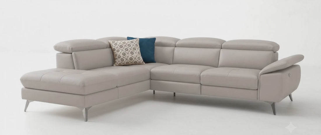 Ecksofa Leder Zürich in Grau mit Stauraum und Relaxfunktion